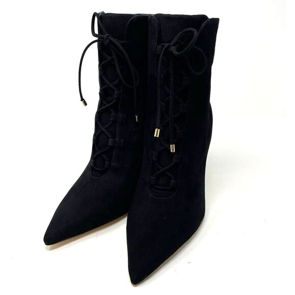 Good American Scandal Lace Up Stilleto Booties Suede Black Size 9.5 GA012K-X - Picture 8 of 9